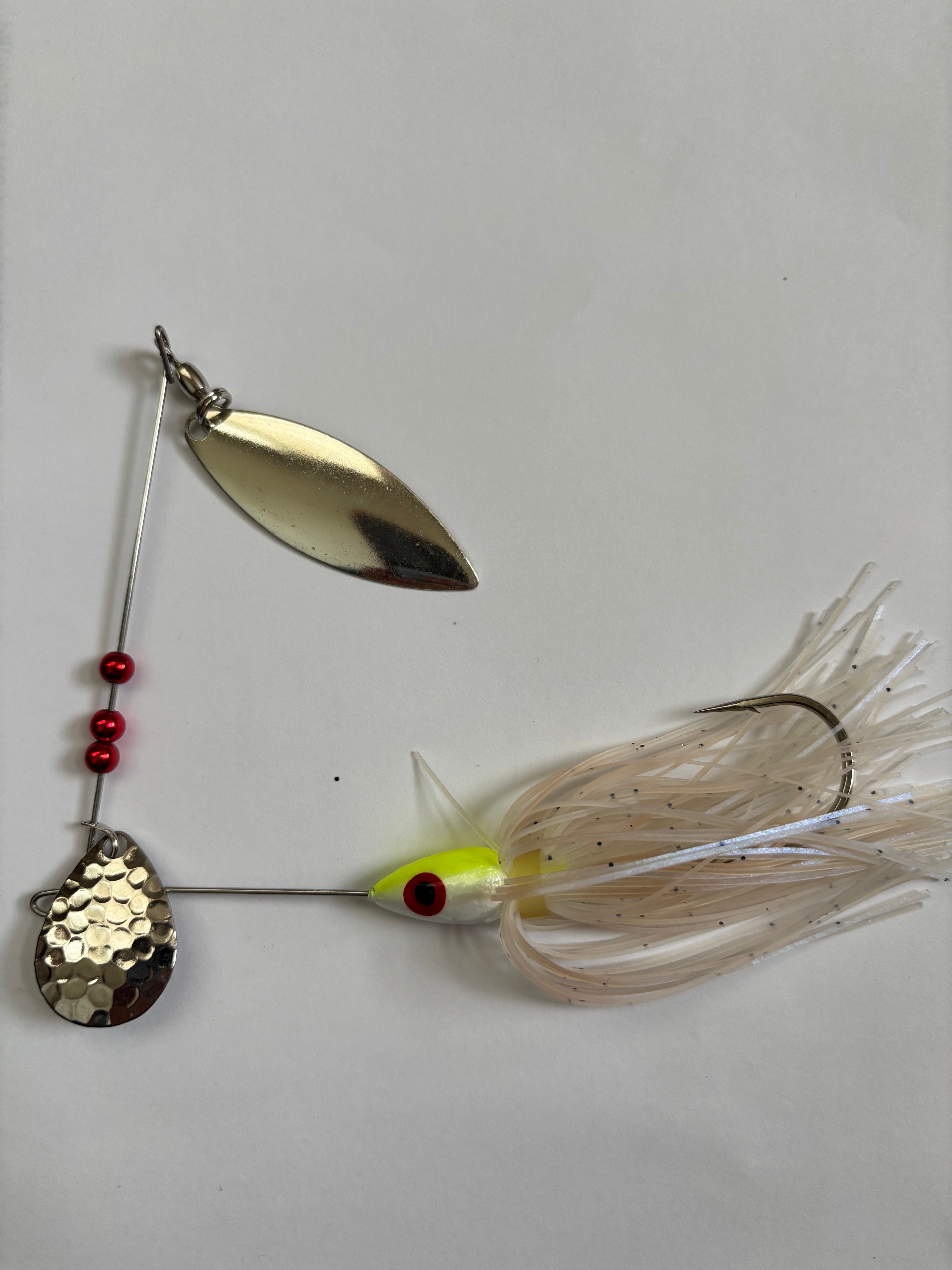 Chartreuse & White Bass Spinner (with shiny white skirt)