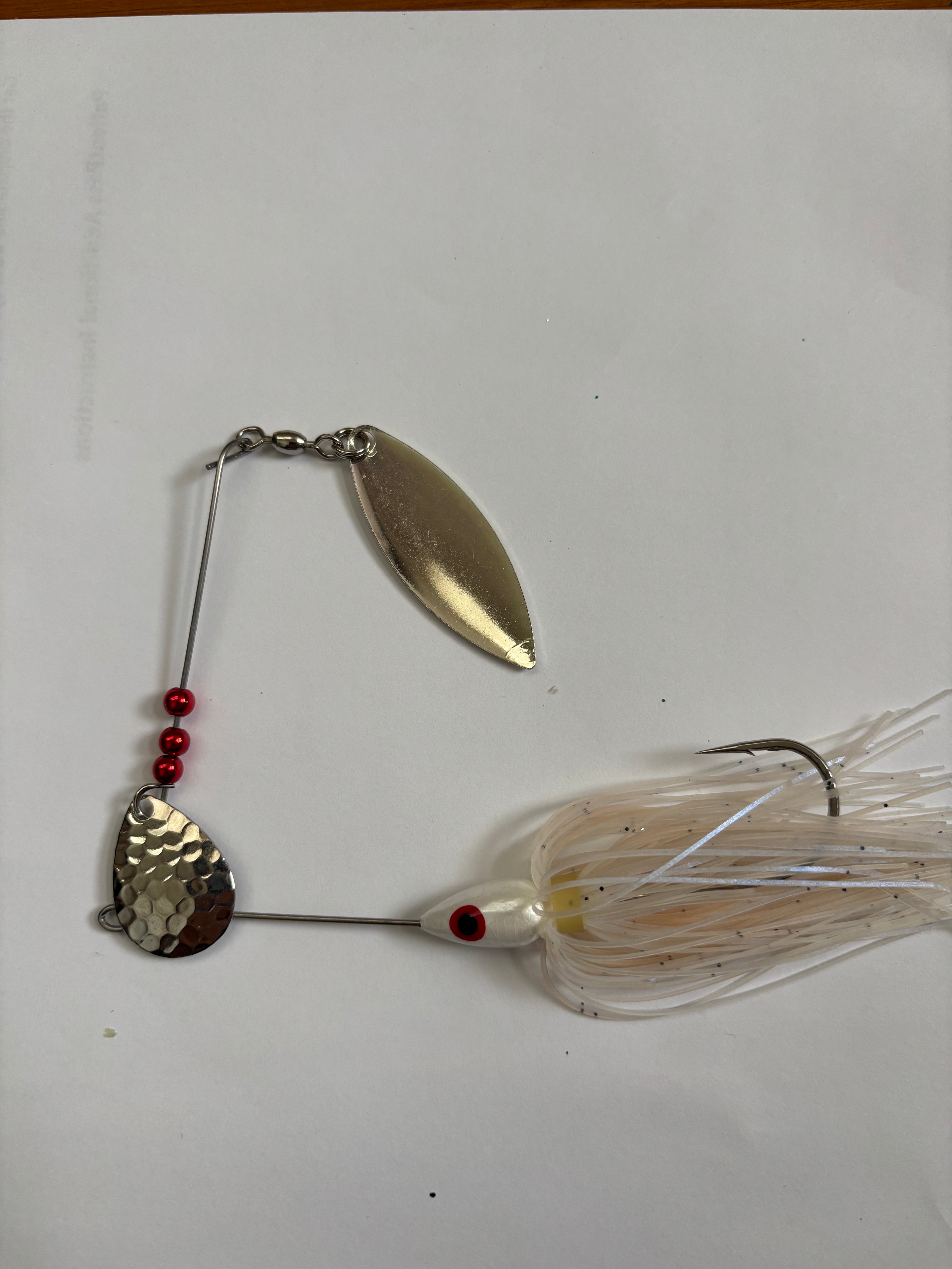 White Bass Spinner (with shiny white skirt)