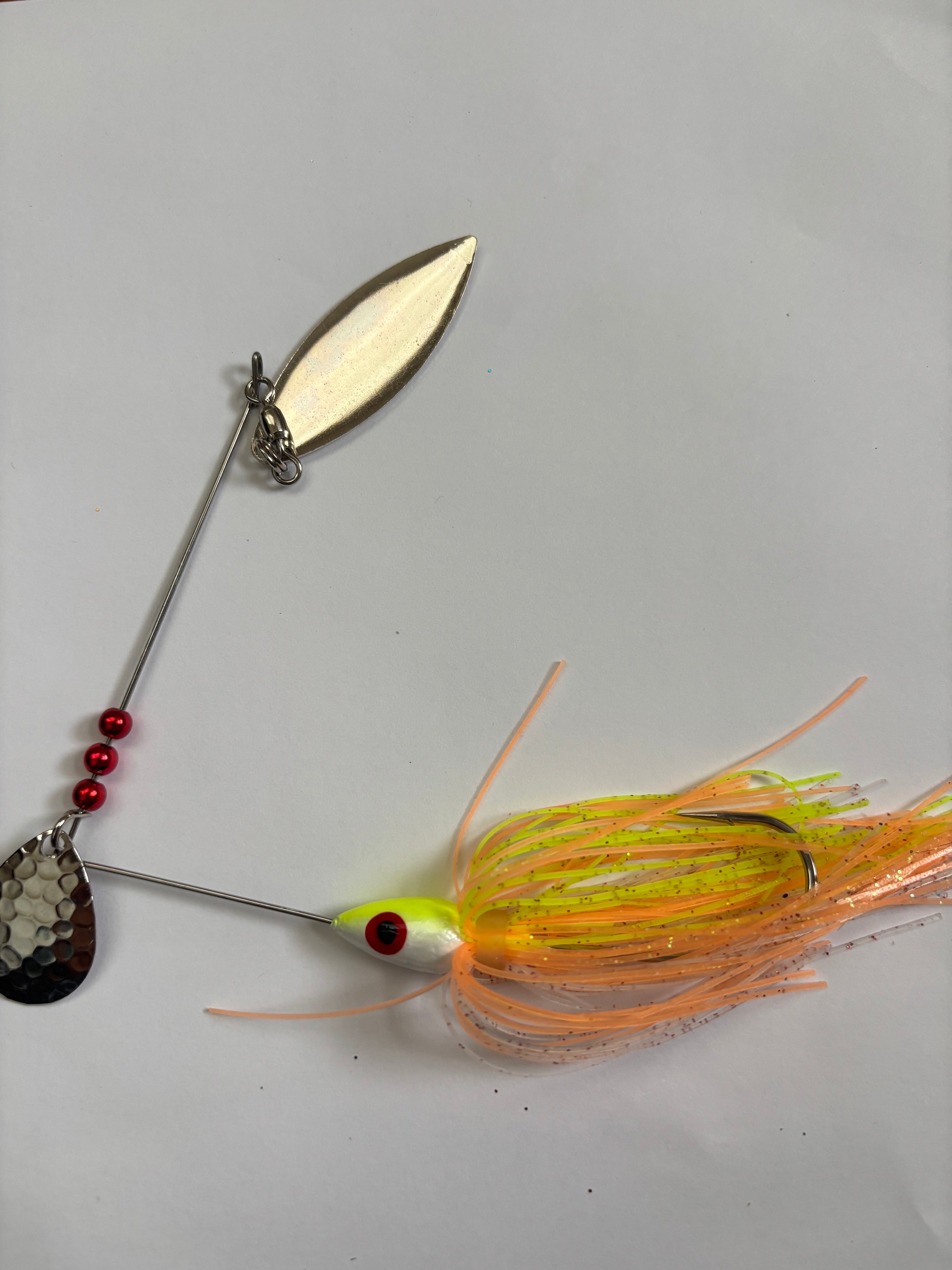 Chartreuse and White Bass Spinner (with Sunkist skirt)