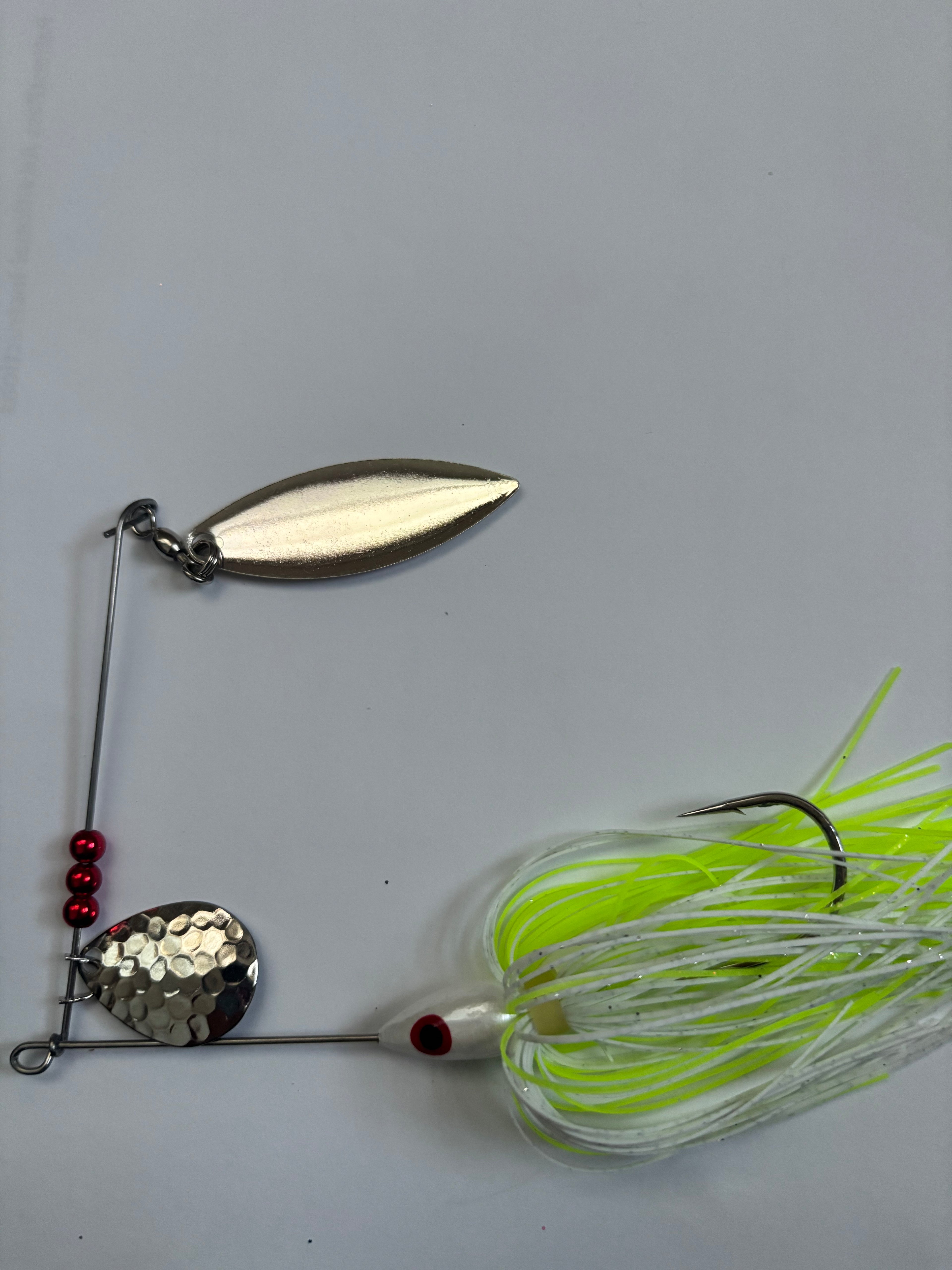 White Bass Spinner (with Green/White skirt)