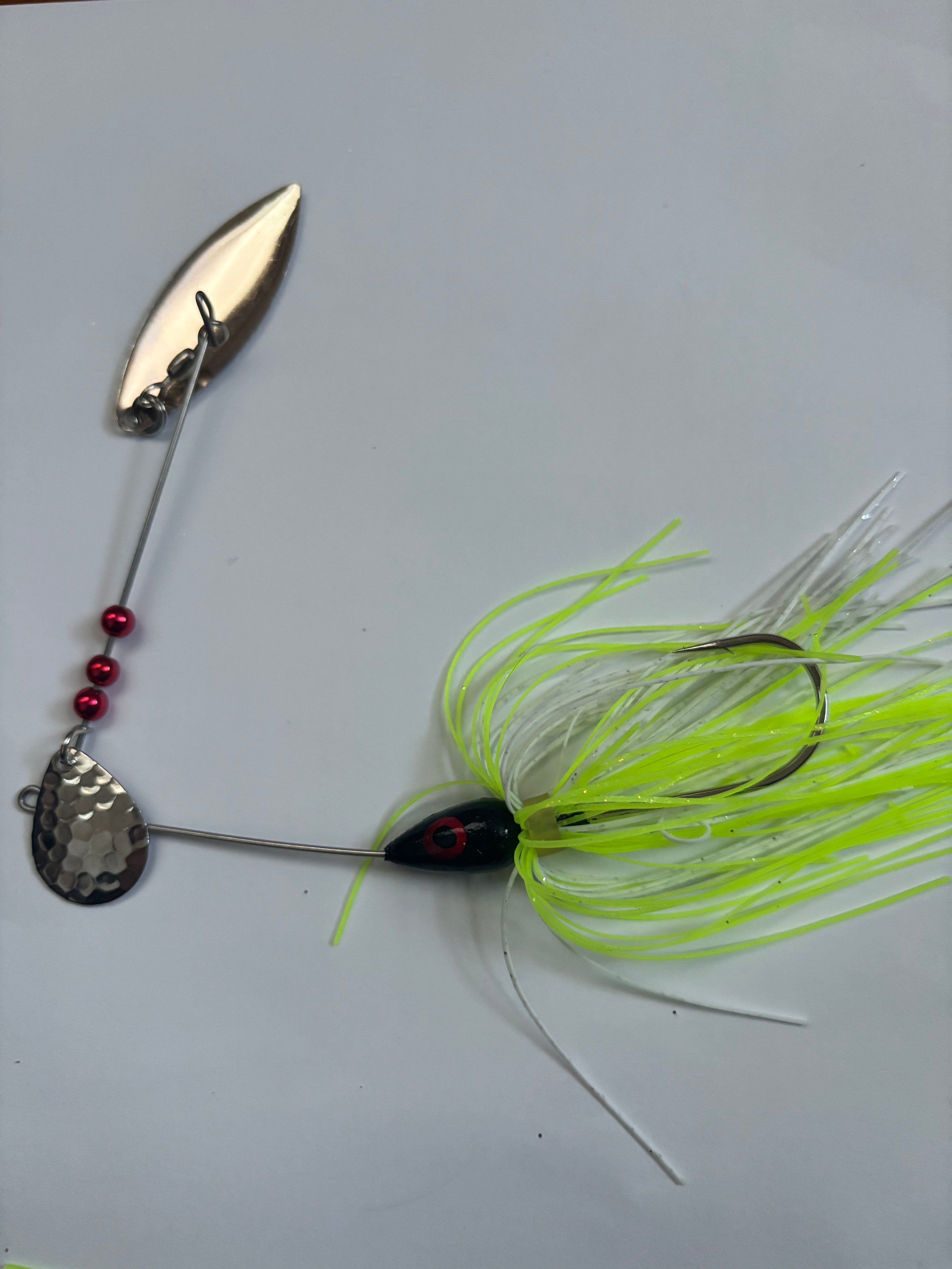 Black Bass Spinner (with chartreuse and white skirt)