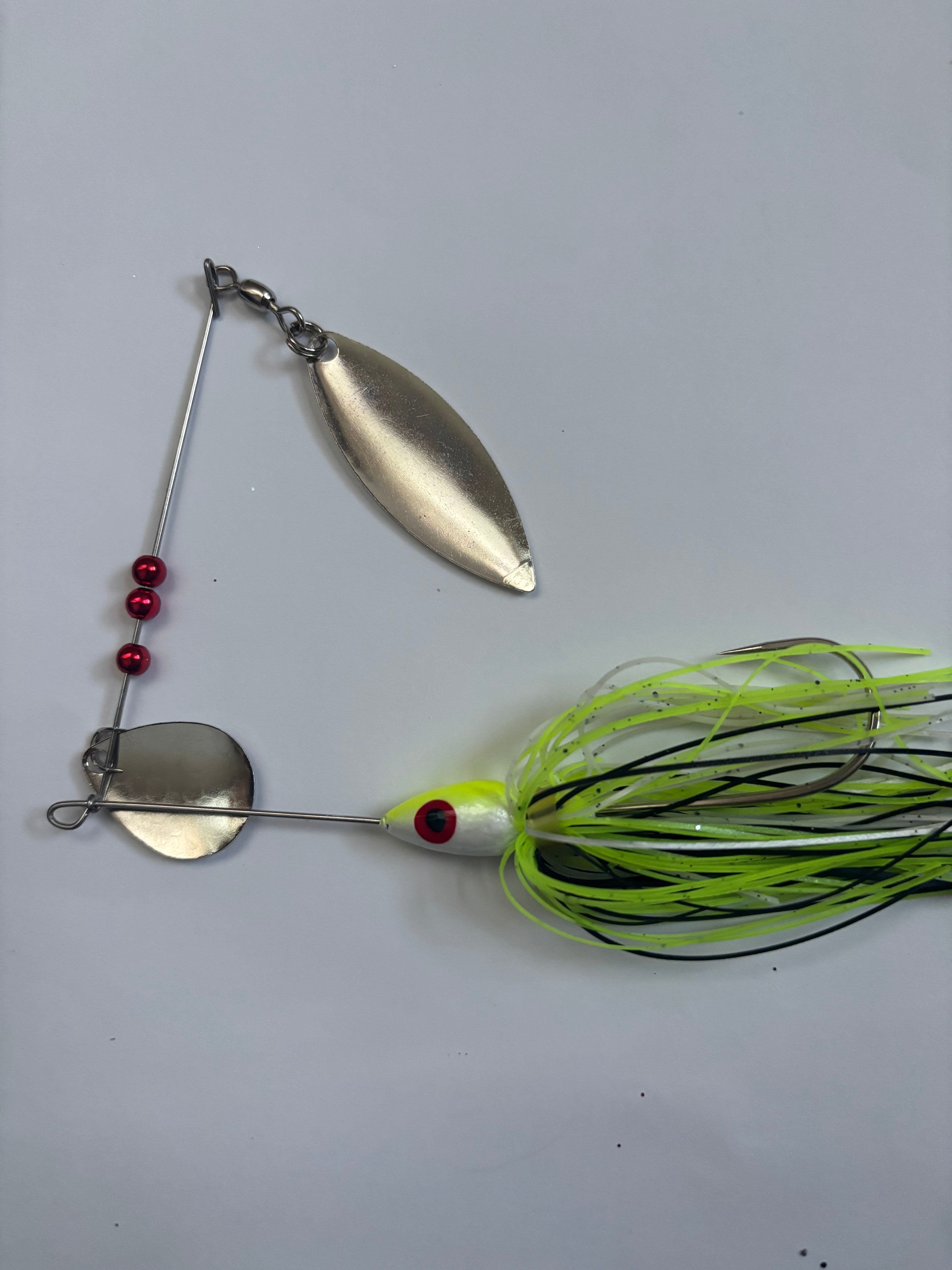 Chartreuse and White Bass Spinner (with green/black/White skirt)